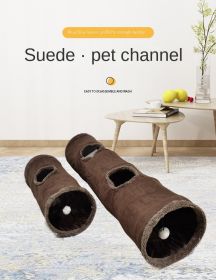 Suede pet tunnel pet toy foldable cat teaser channel cat toy supplies plush cat tunnel (Color: Brown)