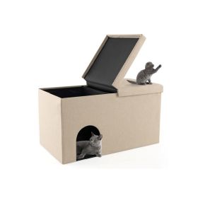 Multifunction Cat Furniture Cat Litter Box with Mat (Color: Beige)